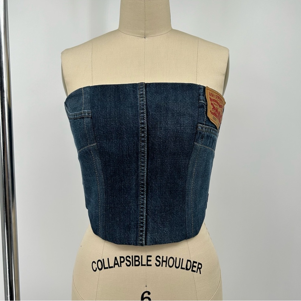 Reworked Levi's Patchwork Denim Corset Size X-Small Dark Wash Denim